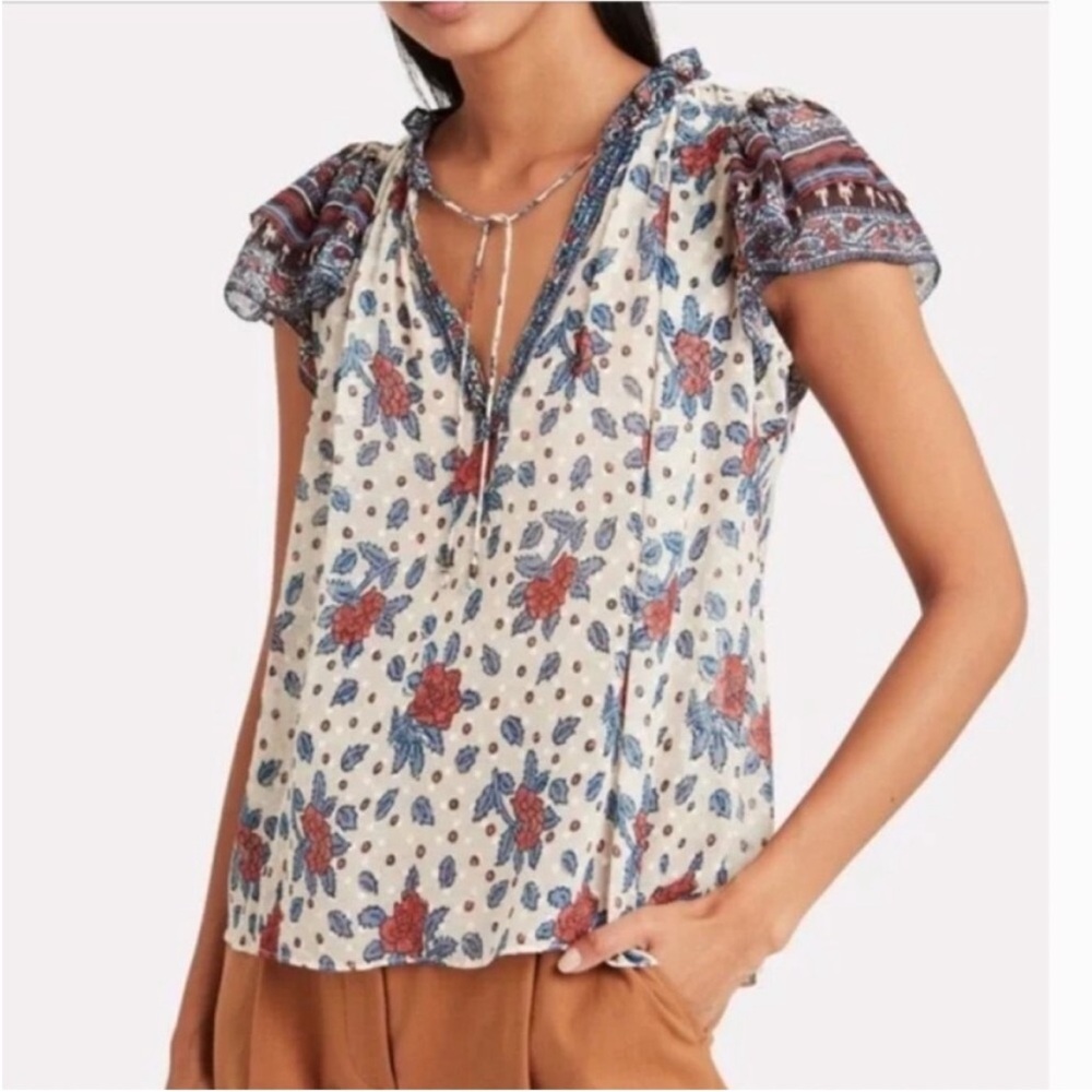 Ulla Johnson Elise Silk Georgette Floral Print Blouse